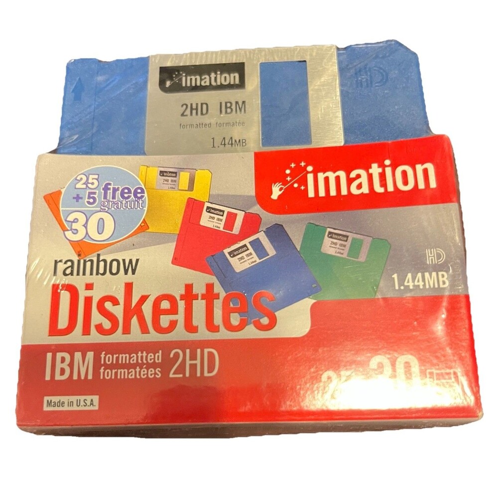 VTG Imation 2HD IBM Formatted Floppy Disks 30 Colored Diskettes 1.44 MB NIB